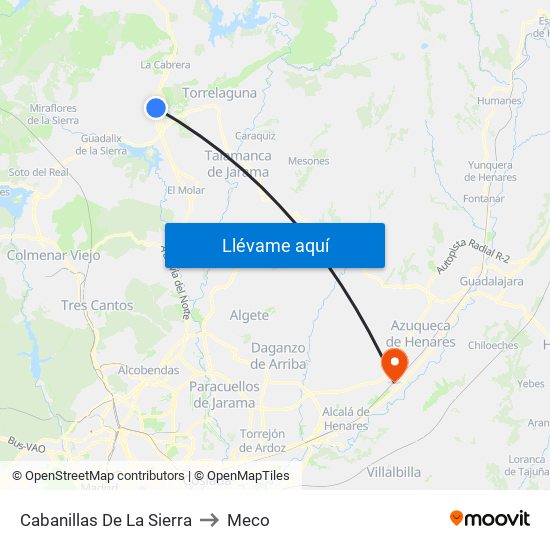 Cabanillas De La Sierra to Meco map