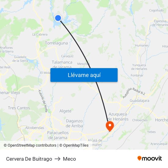 Cervera De Buitrago to Meco map