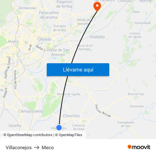 Villaconejos to Meco map