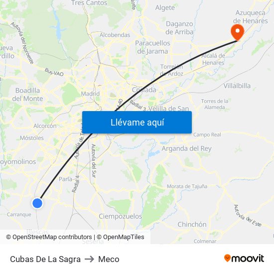 Cubas De La Sagra to Meco map
