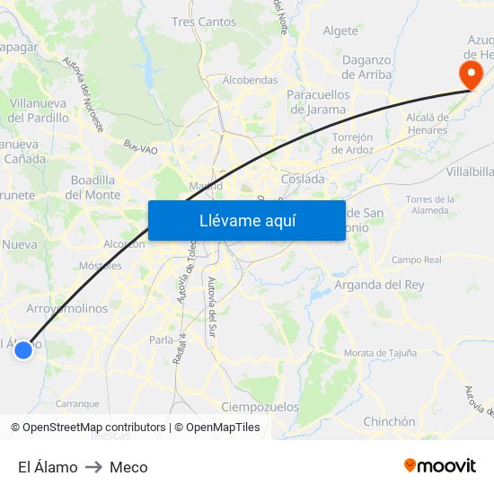 El Álamo to Meco map