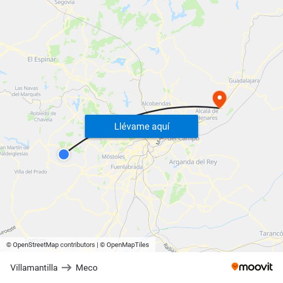 Villamantilla to Meco map