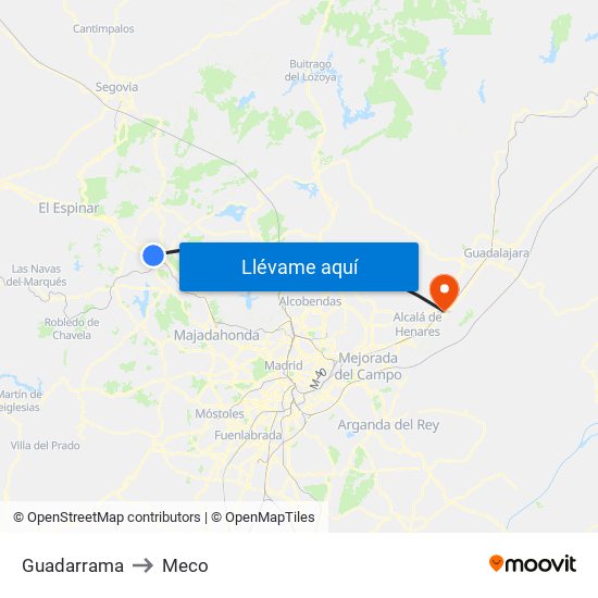 Guadarrama to Meco map