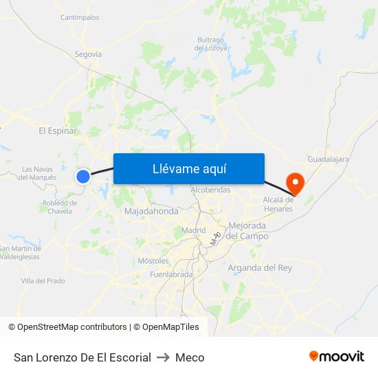 San Lorenzo De El Escorial to Meco map
