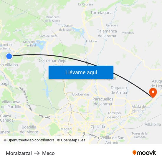 Moralzarzal to Meco map