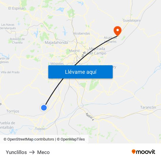 Yunclillos to Meco map