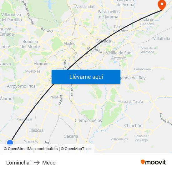 Lominchar to Meco map