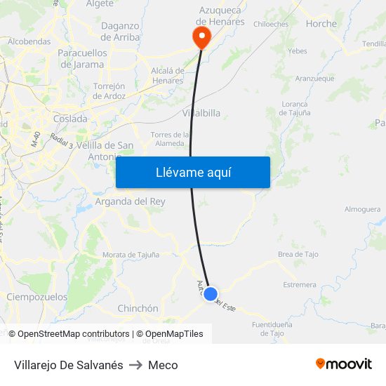 Villarejo De Salvanés to Meco map