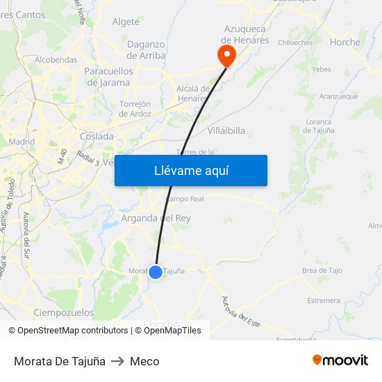 Morata De Tajuña to Meco map