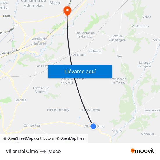 Villar Del Olmo to Meco map
