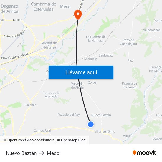 Nuevo Baztán to Meco map