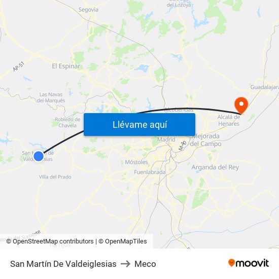 San Martín De Valdeiglesias to Meco map