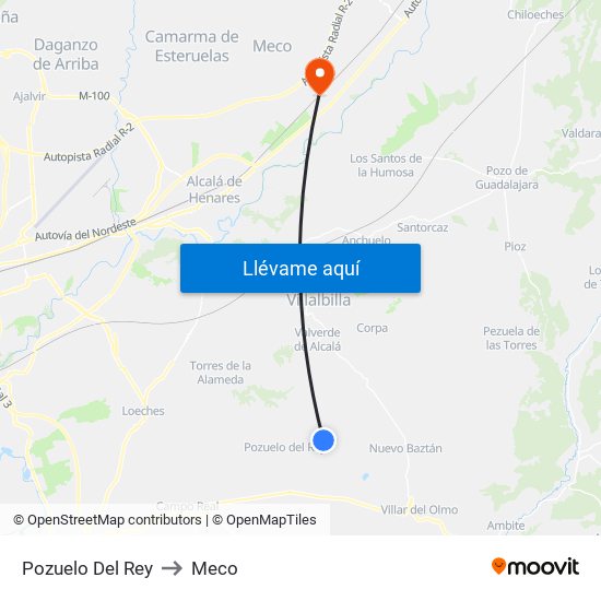 Pozuelo Del Rey to Meco map