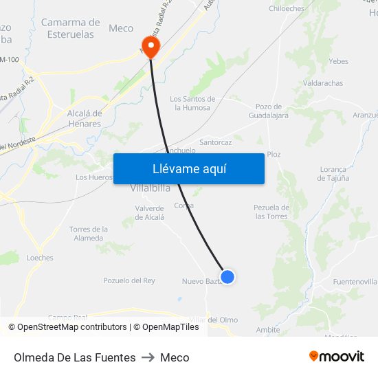 Olmeda De Las Fuentes to Meco map