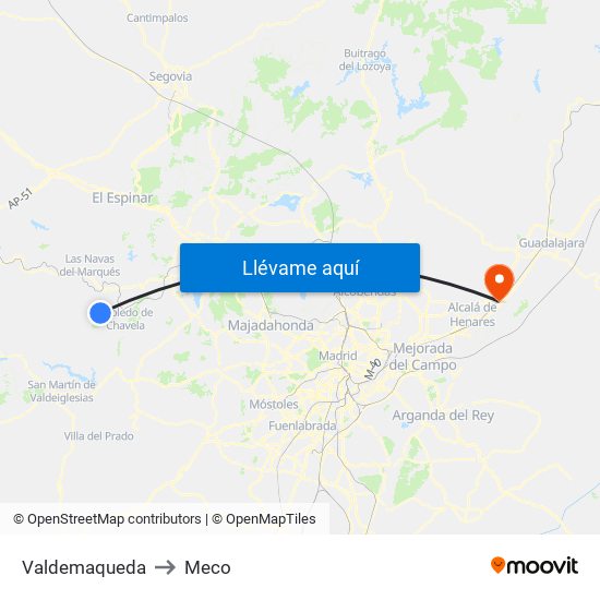 Valdemaqueda to Meco map