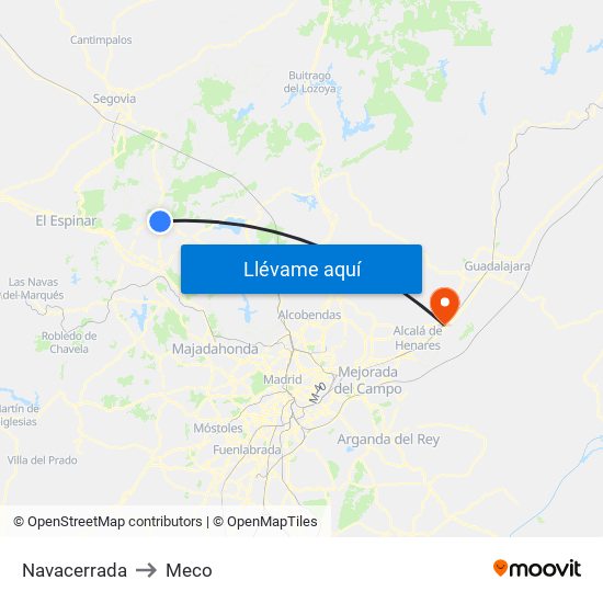 Navacerrada to Meco map