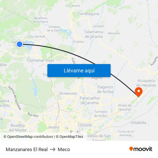 Manzanares El Real to Meco map