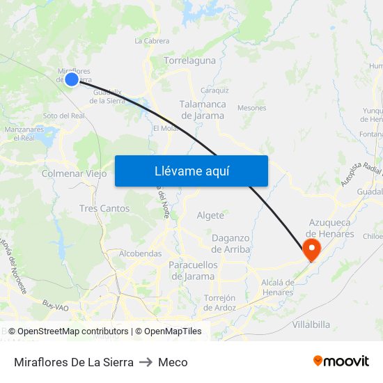 Miraflores De La Sierra to Meco map