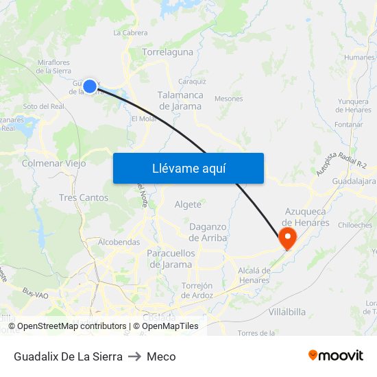 Guadalix De La Sierra to Meco map