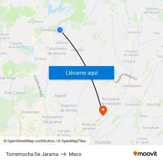 Torremocha De Jarama to Meco map