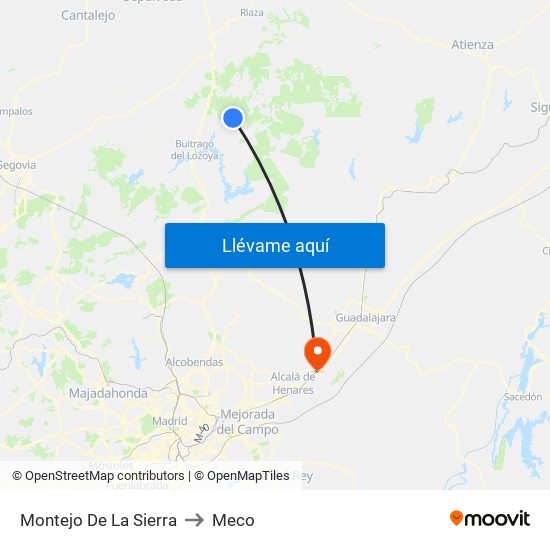 Montejo De La Sierra to Meco map