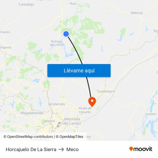 Horcajuelo De La Sierra to Meco map