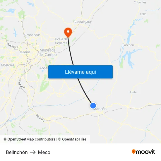 Belinchón to Meco map