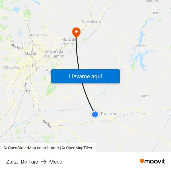 Zarza De Tajo to Meco map