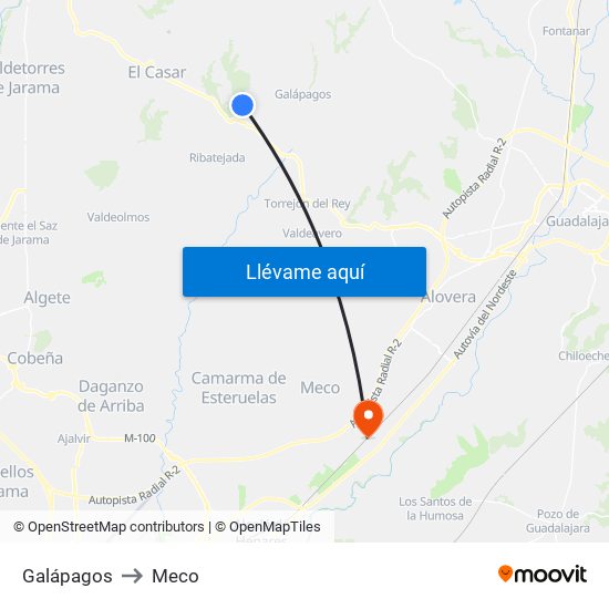 Galápagos to Meco map