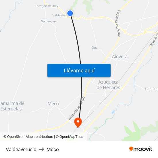 Valdeaveruelo to Meco map