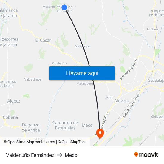 Valdenuño Fernández to Meco map
