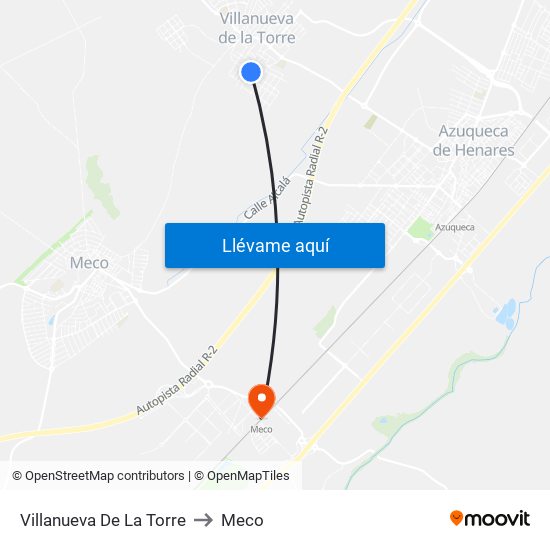 Villanueva De La Torre to Meco map