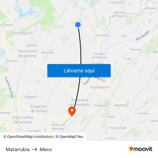 Matarrubia to Meco map
