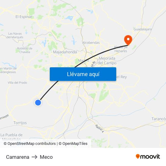 Camarena to Meco map
