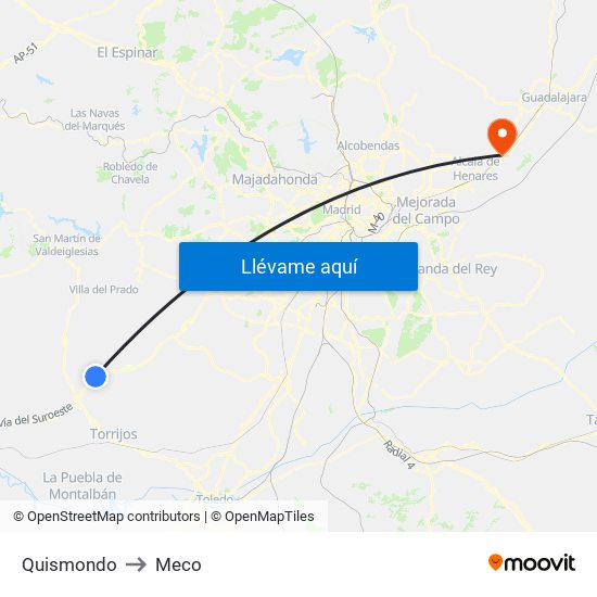 Quismondo to Meco map
