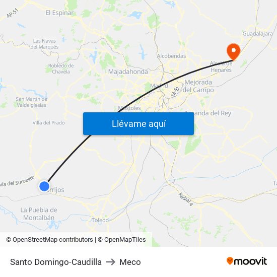 Santo Domingo-Caudilla to Meco map