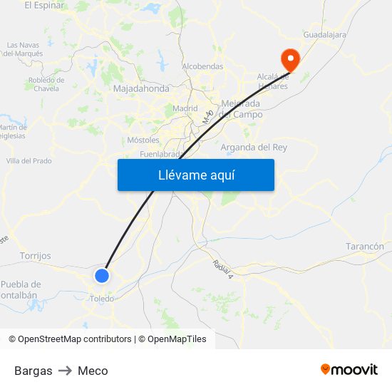 Bargas to Meco map