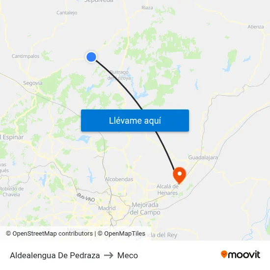 Aldealengua De Pedraza to Meco map