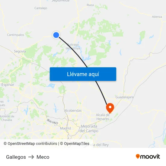 Gallegos to Meco map