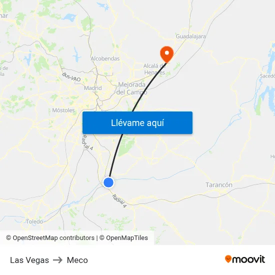 Las Vegas to Meco map