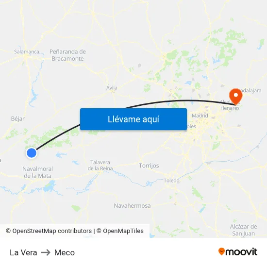 La Vera to Meco map
