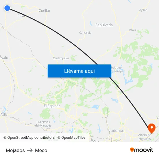 Mojados to Meco map