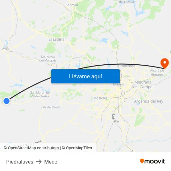 Piedralaves to Meco map