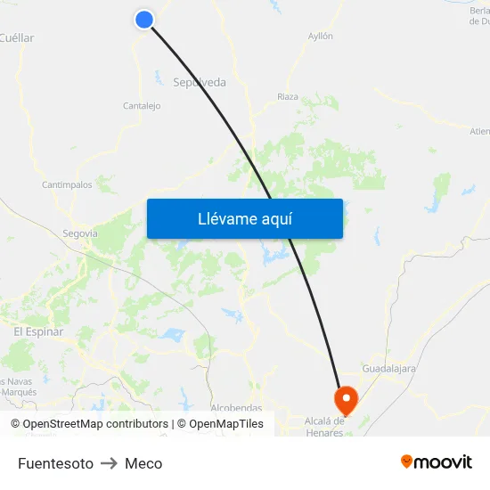 Fuentesoto to Meco map