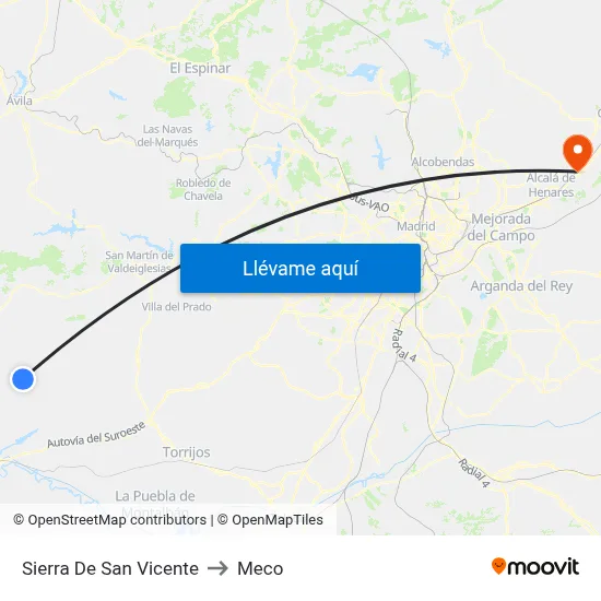Sierra De San Vicente to Meco map