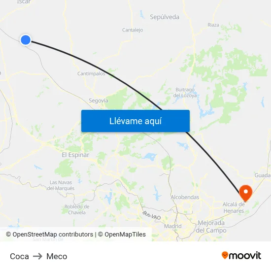 Coca to Meco map