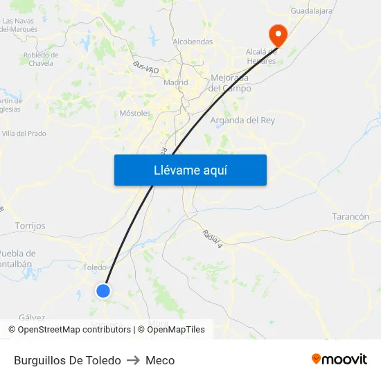 Burguillos De Toledo to Meco map