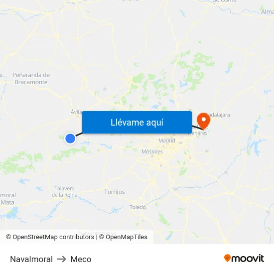 Navalmoral to Meco map