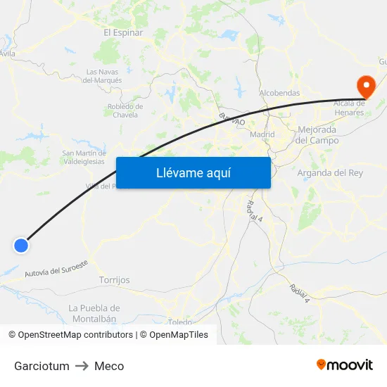 Garciotum to Meco map