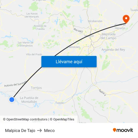 Malpica De Tajo to Meco map